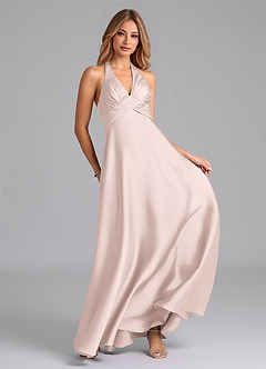 Azazie Tessie Bridesmaid Dresses Blushing Pink A-Line Pleated Stretch Satin Dress image4