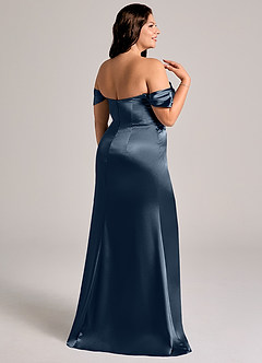 Azazie Saige Bridesmaid Dresses Dark Navy Sheath Off the Shoulder Metallic Satin Convertible Dress image14