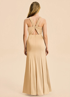 Azazie Rue Junior Gold Mermaid Pleated Stretch Satin Dress image2