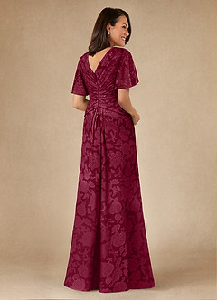 Azazie Emmeline Mother of the Bride Dresses Burgundy A-Line Pleated Floral Burnout Dress image2