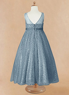 Azazie Siwa Abiti da Ragazza di Fiori Abito A-Line in Tulle Perline Blu Polveroso image7