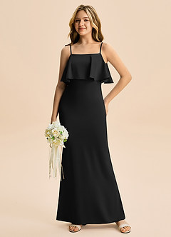 Azazie Galene Junior Mrenneito Joustava satiini Lattian pituus Nuorempi morsiusneito Pukeutua image3