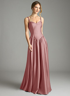 Azazie Evadina Suknie dla druhen Linia A Gorset Satyna elastyczna Do ziemi Sukienka image1