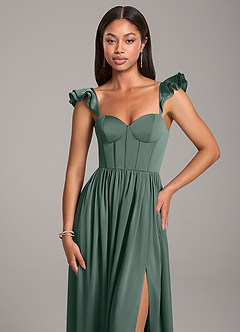 Azazie Denisse Bridesmaid Dresses Sea Moss A-Line Ruched Stretch Satin Dress image6
