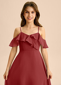 Azazie Kamilla Junior Abito A-Line in Chiffon a Spalla Scoperta Ruggine image7