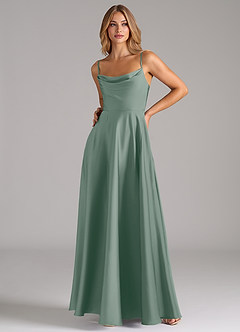 Azazie Elle Brautjungfernkleider A-Linie Plissee Stretch-Satin Kleid Silberner Salbei image5