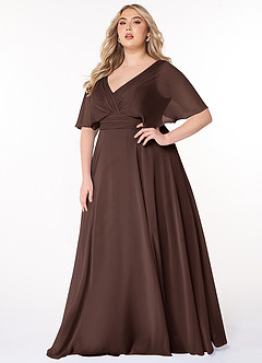 Azazie Pamela Robes de demoiselle d'honneur Robe Trapèze en Mousseline de soie Col V plissé Ganache image6