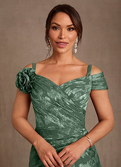 Azazie Bernadette Mother of the Bride Dresses Eucalyptus A-Line Off the Shoulder Floral Burnout Dress image4