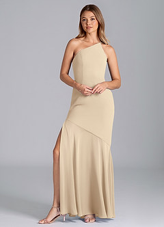 Azazie Tilla Bridesmaid Dresses Champagne Mermaid One Shoulder Chiffon Dress image1