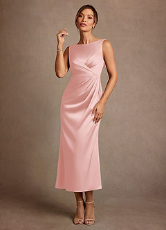Azazie Mazhe Mother of the Bride Dresses Powder Pink A-Line Pleated Stretch Satin Dress image1