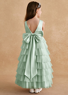 Azazie Twinkle Toes Abiti da Ragazza di Fiori Abito A-Line in Tulle Fiocco Agave image1