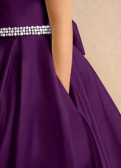 Azazie Gabriella Flower Girl Dresses Grape Ball-Gown with Sleeves Matte Satin Dress image6