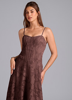 Azazie Stasy Bridesmaid Dresses Espresso A-Line Sweetheart Neckline Floral Burnout Dress image6