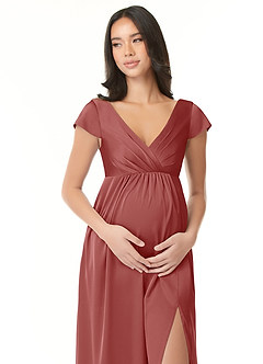 Azazie Allessia Abiti da damigella d'onore premaman Abito A-Line Plissettato Raso Elasticizzato Floor-Length image5