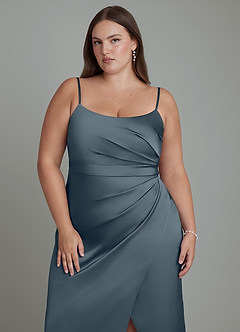Azazie Calandra Bridesmaid Dresses Twilight Sheath Pleated Stretch Satin Dress image13