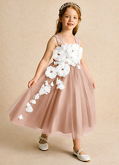 Azazie Dovey Abiti da Ragazza di Fiori Abito Principessa in Tulle Fiocco Champagne Rosa image6