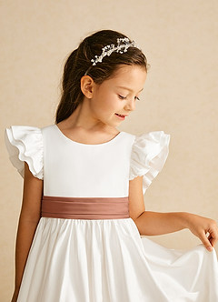 Azazie Aero Flower Girl Dresses Ivory Bronzer A-Line Pleated Cotton Dress image3