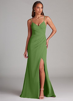 Azazie Maci Bridesmaid Dresses Basil Sheath Pleated Chiffon Dress image1
