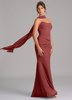 Azazie Sorrel Vestidos de madrinha de casamento Vestido Terracota de Chiffon de sereia com Corpete image3