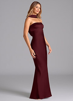 Azazie Lusinda Brautjungfernkleider Meerjungfrau-Linie Schulterfrei Stretch-Satin Kleid Cabernetrot image6