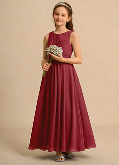 Azazie Ducky Girls Formal Flower Girl Dresses Pomegranate A-Line Pleated Chiffon Dress image6