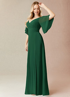 Azazie Cierra Robes de demoiselle d'honneur Robe Trapèze en Mousseline de soie Col en V Vert Foncé image4
