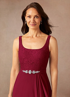 Azazie Ainsling vestidos de madre de la novia Vestido de Borgoña de Gasa de Corte En A con Encaje Cuello Cuadrado image10