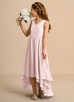 Azazie Kitten Girls Formal Flower Girl Dresses Blushing Pink A-Line Chiffon Dress image5