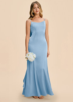 Azazie Lioren Junior Powder Blue Sheath Bow Stretch Satin Dress image2