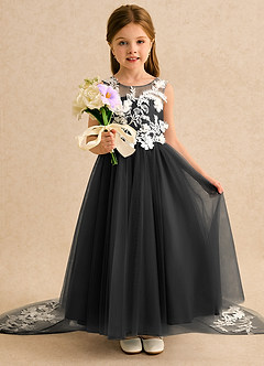 Azazie Mixie Jurken voor bloemenmeisjes Baljurk Jurk van Kant Zwart image6