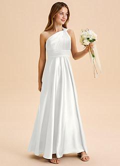 Azazie Charlize Junior White A-Line Pleated Stretch Satin Dress image3