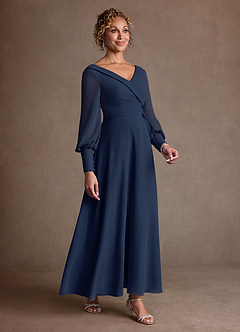 Azazie Paterson Mother of the Bride Dresses Dark Navy A-Line Pleated Chiffon Dress image3