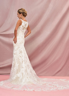 Azazie Judith Vestidos de novia Vestido de Blanco Diamante Champán de Tul de Corte Sirena con Lentejuela image2