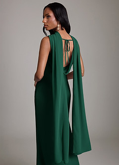 Azazie Linelle Robes de demoiselle d'honneur Robe Sirène en Mousseline de soie Plissée émeraude image9