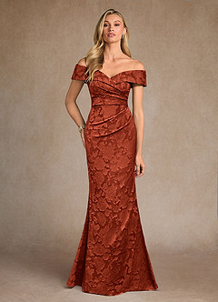 Azazie Canton Mother of the Bride Dresses Auburn Mermaid Off the Shoulder Floral Burnout Dress image1