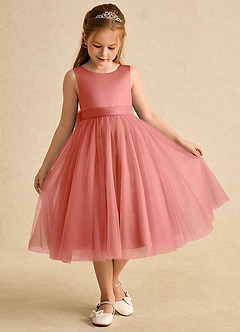 Azazie Winnie Flower Girl Dresses Salmon Pink Ball-Gown Bow Tulle Dress image2