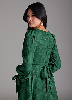 Azazie Leonia Bridesmaid Dresses Dark Green A-Line Long Sleeve Floral Burnout Dress image5