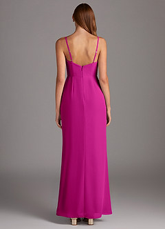 Azazie Tayla Bridesmaid Dresses Fuchsia Sheath Square Neckline Chiffon Dress image4