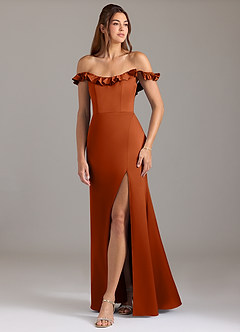 Azazie Callie Bridesmaid Dresses Burnt Orange A-Line Ruched Stretch Satin Convertible Dress image5