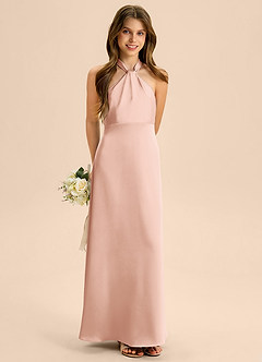 Azazie Beah Junior Rose Gold A-Line Pleated Stretch Satin Dress image4