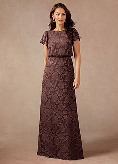 Azazie Lehi Mother of the Bride Dresses Espresso A-Line Boatneck Floral Burnout Dress image1