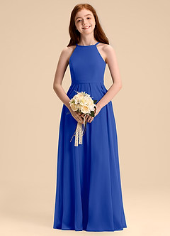 Azazie Arianthe Junior Abito A-Line in Chiffon Plissettato Blu Reale image2