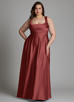 Azazie Azaria Robes de demoiselle d'honneur Robe Trapèze en Satin extensible Corset Terracotta image7