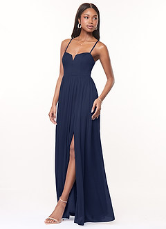 Azazie Marsol Bridesmaid Dresses Dark Navy A-Line Corset Mesh Dress image3
