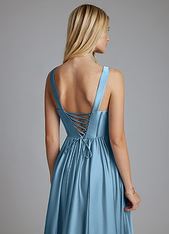 Azazie Delmie Abiti da Damigella Abito A-Line in Raso Elasticizzato Corsetto Blu Acciaio image3