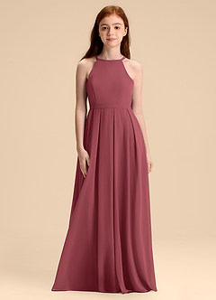 Azazie Arianthe Junior Merlot A-Line Pleated Chiffon Dress image4