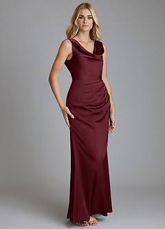 Azazie Tallie Bridesmaid Dresses Cabernet Mermaid Pleated Stretch Satin Dress image7