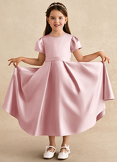 Azazie Princess Abiti da Ragazza di Fiori Abito A-Line in Raso Opaco Plissettato Rosa Cipria image3