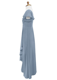 Azazie Omari Junior Dusty Blue A-Line Ruched Chiffon Dress image7