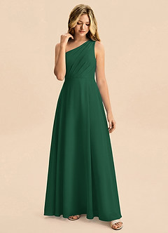 Azazie Phaedra Junior Dark Green A-Line Pleated Chiffon Dress image6